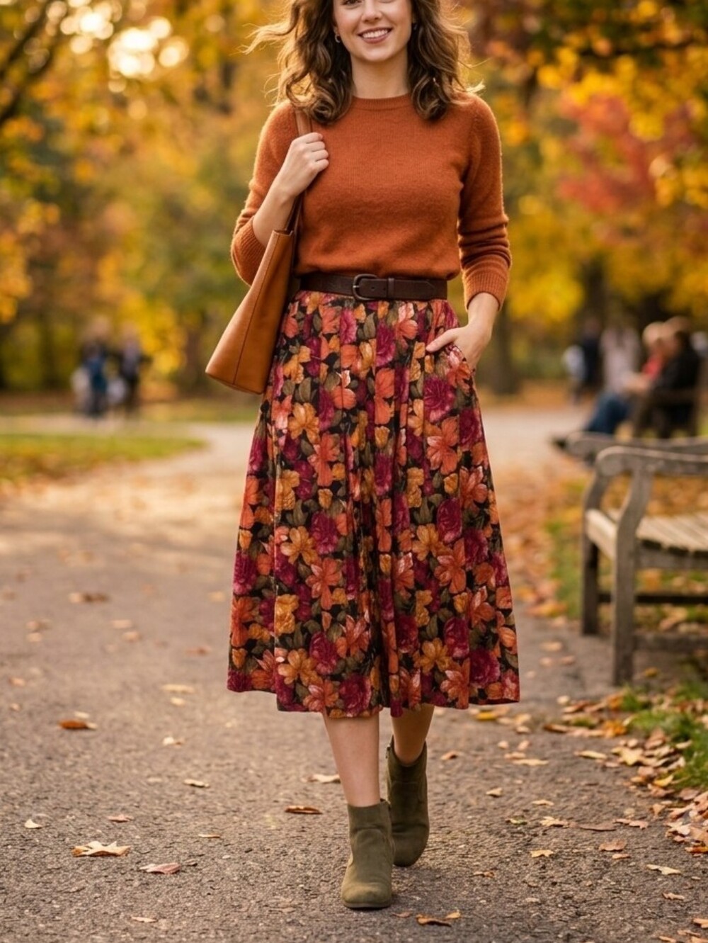 Vintage Norton McNaughton Petites Fall Floral A Line Skirt Pleated Size 26 Waist